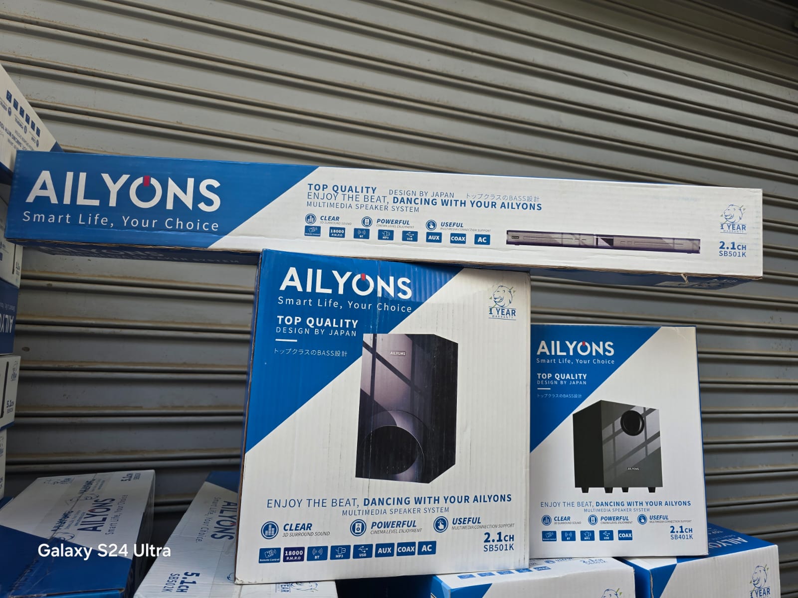 🔥🔥2.1ch Ailyons sb501k soundbar multimedia speaker system. output can be used indoor and outdoor. This speaker features loud volume & good bass sound quality; room filling sound. I
