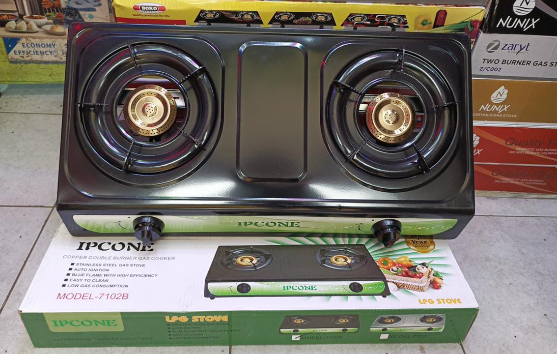 Ipcone stainless  2 Burner . Designed for households that value speed, savings, and reliability, this double gas burner delivers powerful heat output with minimal gas consumption.