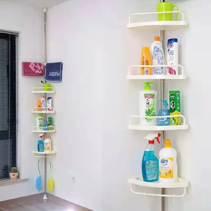 3.2M Punch-free stainless steel bathroom rack bathroom corner multi-layer tray tripod storage shelf (58001)