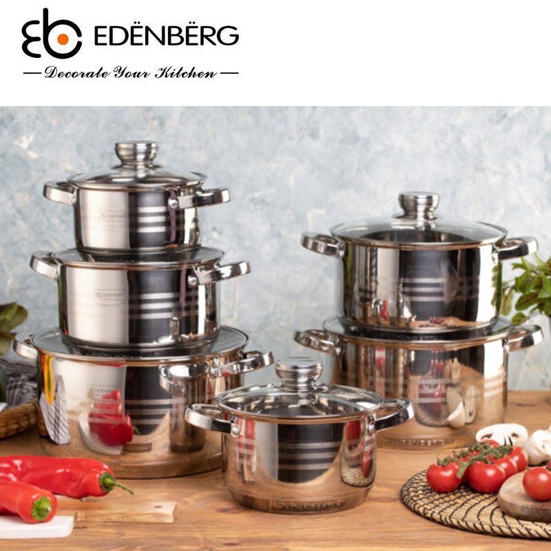 Lot De 3 Casseroles En Acier Inoxydable Edenberg - 5,7 L, 7,3 L, 9 L - Compatibles Induction, Gaz, Vitrocéramique