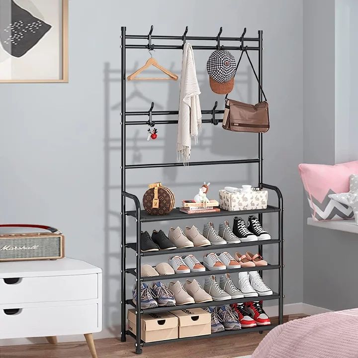 4-Layer(60*28*158CM) / 5-Layer (60*28*175CM) Shoe Rack Shelf Simple Multi-layer Shoe Cabinet Rack Household Economical Storage Rrack Coat Rack Hat Rack