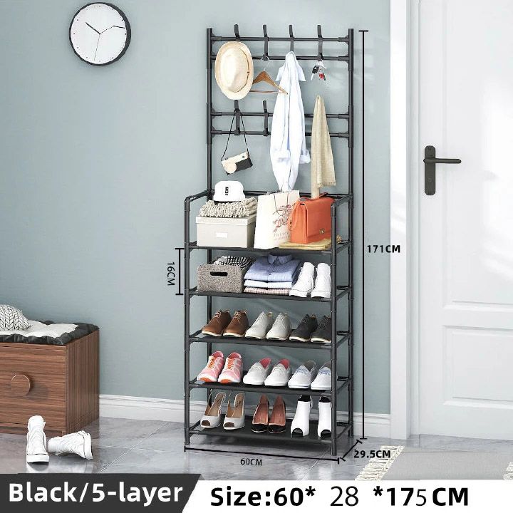 4-Layer(60*28*158CM) / 5-Layer (60*28*175CM) Shoe Rack Shelf Simple Multi-layer Shoe Cabinet Rack Household Economical Storage Rrack Coat Rack Hat Rack