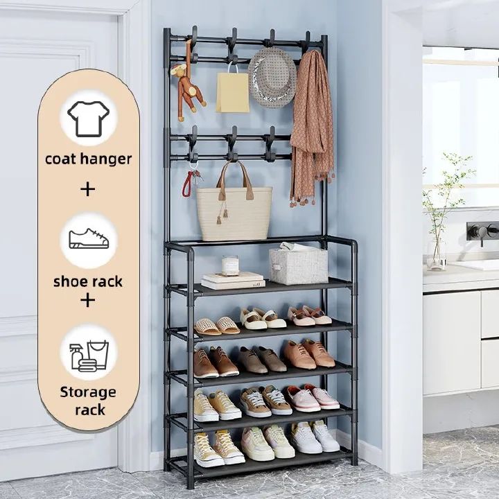 4-Layer(60*28*158CM) / 5-Layer (60*28*175CM) Shoe Rack Shelf Simple Multi-layer Shoe Cabinet Rack Household Economical Storage Rrack Coat Rack Hat Rack