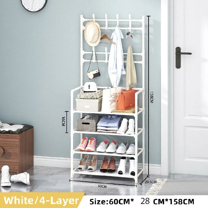 4-Layer(60*28*158CM) / 5-Layer (60*28*175CM) Shoe Rack Shelf Simple Multi-layer Shoe Cabinet Rack Household Economical Storage Rrack Coat Rack Hat Rack