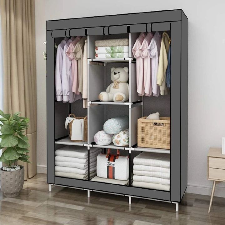 3 Columns DIY Wardrobe,Large Capacity Assemble Closet Wardrobe,Portable Closet for Bedroom,Clothes Rail with Non-Woven Fabric Cover, Clothes Storage Organizer