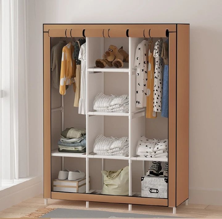 3 Columns DIY Wardrobe,Large Capacity Assemble Closet Wardrobe,Portable Closet for Bedroom,Clothes Rail with Non-Woven Fabric Cover, Clothes Storage Organizer