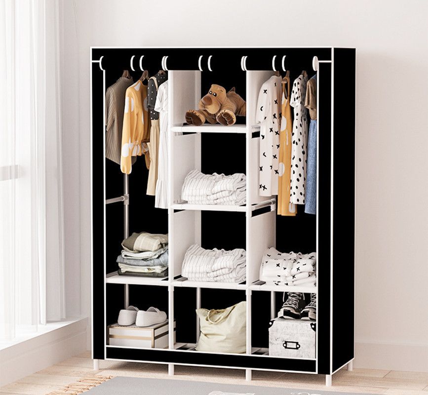 3 Columns DIY Wardrobe,Large Capacity Assemble Closet Wardrobe,Portable Closet for Bedroom,Clothes Rail with Non-Woven Fabric Cover, Clothes Storage Organizer