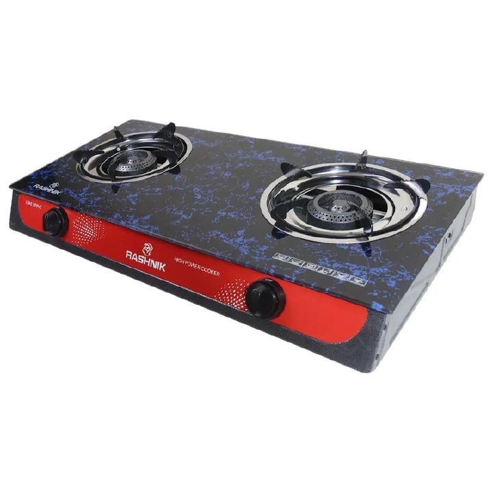 RASHNIK    RN-201  2  Burner GLass  Top Gas  Cooker  Gas Stove with  Steel Construction Piezoelectric Ignition