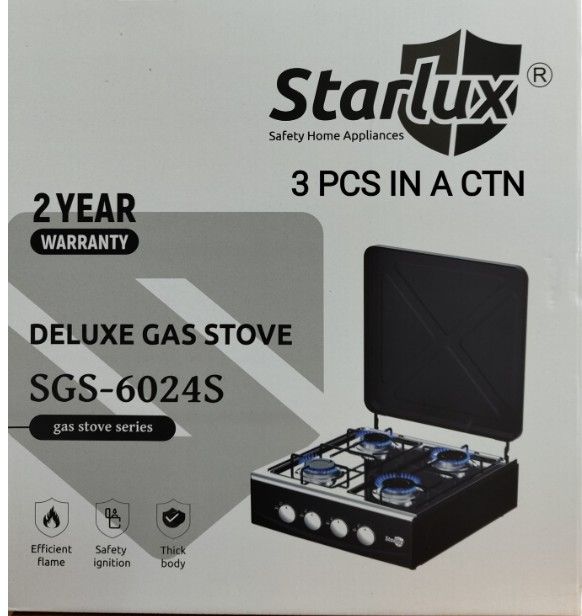 SGS-6024S Stainless Steel Deluxe 4 Burner Table Top Gas Cooker Stove  Cooktop Gas Stove  Low Gas Consumption  Safety   Thick Body