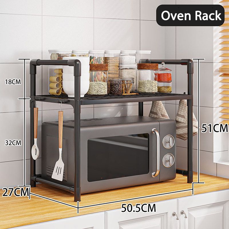 2 Layer Microwave Oven Rack Steel Pipe Support Moisture Rust Proof Kitchen Countertop Organizer Microwave Stand Utensils Tableware Storage Shelf