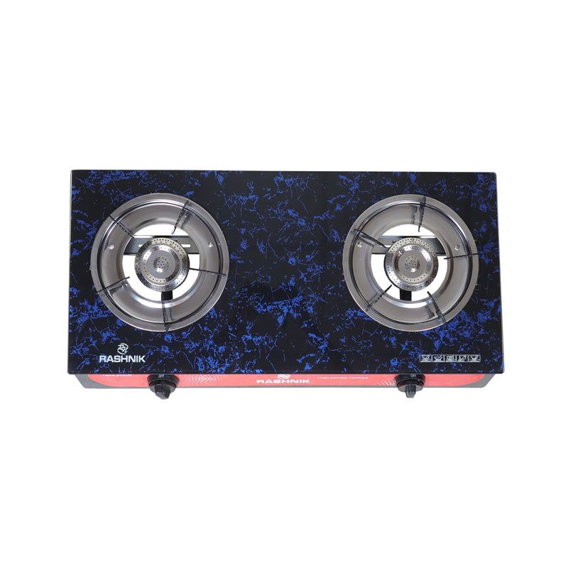 RASHNIK    RN-201  2  Burner GLass  Top Gas  Cooker  Gas Stove with  Steel Construction Piezoelectric Ignition