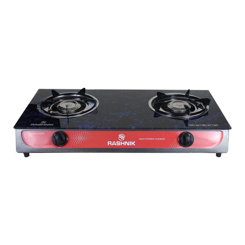 RASHNIK    RN-201  2  Burner GLass  Top Gas  Cooker  Gas Stove with  Steel Construction Piezoelectric Ignition
