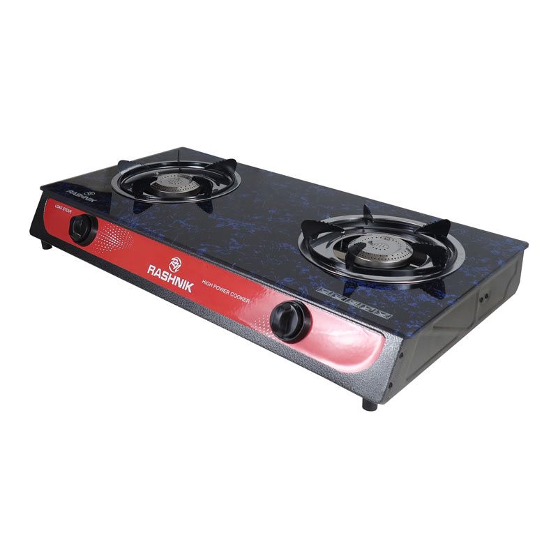 RASHNIK    RN-201  2  Burner GLass  Top Gas  Cooker  Gas Stove with  Steel Construction Piezoelectric Ignition