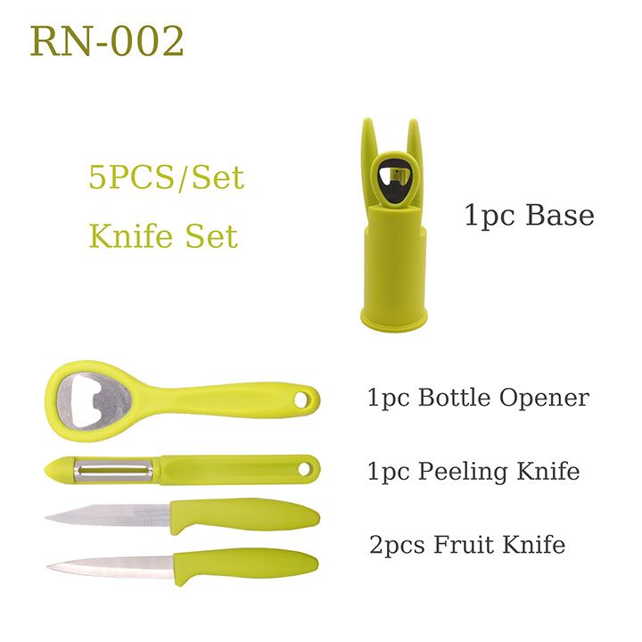 RASHNIK RN-002  5PCS/Set  Knife Set 2pcs Fruit Knife + 1pc Bottle Opener + 1pc Peeling Knife + 1pc Base