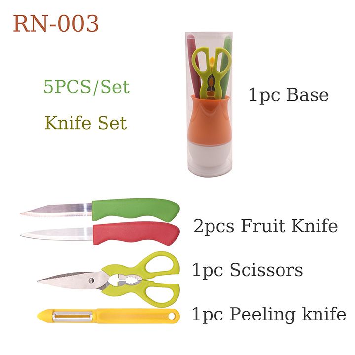 RASHNIK RN-003  5PCS/Set  Knife Set 2pcs Fruit Knife + 1pc Scissors + 1pc Peeling knife + 1pc Base