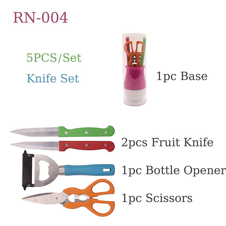 RASHNIK RN-004  5PCS/Set  Knife Set 2pcs Fruit Knife + 1pc Scissors + 1pc Bottle Opener + 1pc Base