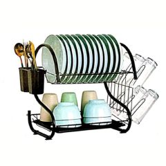 RASHNIK  1pc 16inch / 18inch 2-layer dish rack dish drainer drain rack stainless steel storage rack with utensils and glass holder kitchen tools (RN-1609/1610）