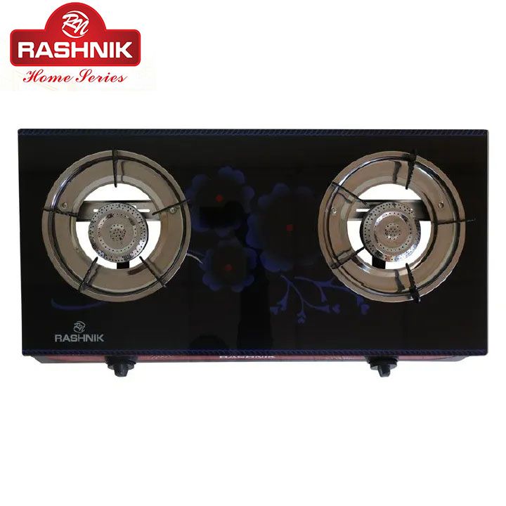 RASHNIK    RN-201  2  Burner GLass  Top Gas  Cooker  Gas Stove with  Steel Construction Piezoelectric Ignition