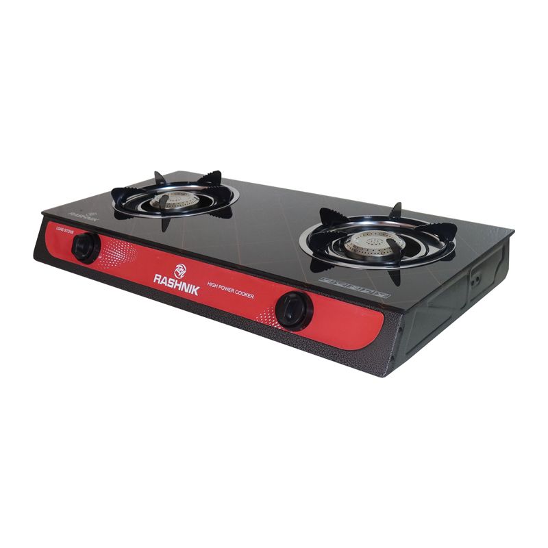 RASHNIK    RN-201  2  Burner GLass  Top Gas  Cooker  Gas Stove with  Steel Construction Piezoelectric Ignition