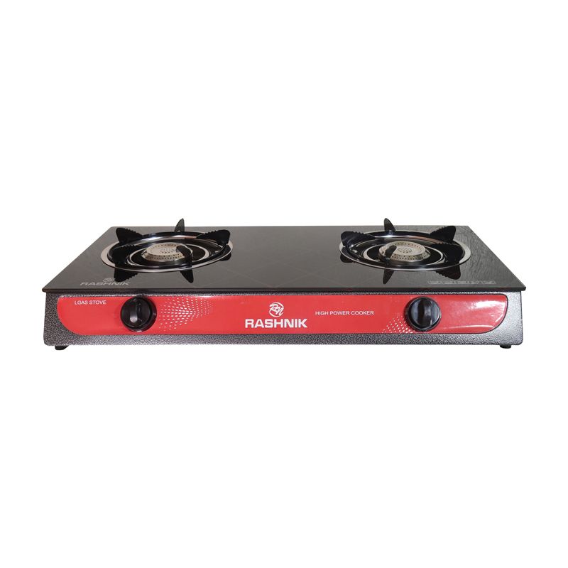 RASHNIK    RN-201  2  Burner GLass  Top Gas  Cooker  Gas Stove with  Steel Construction Piezoelectric Ignition