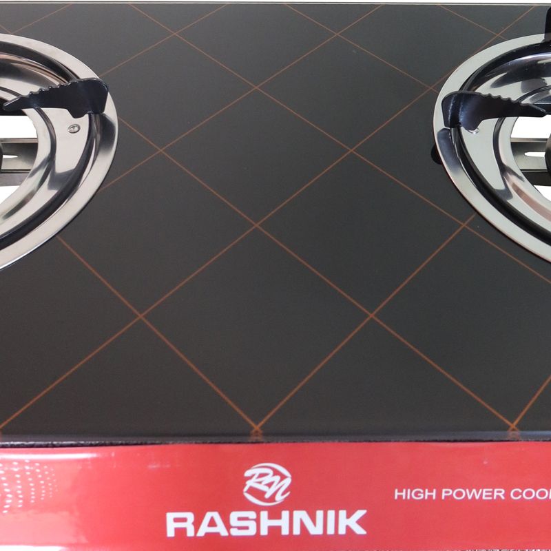RASHNIK    RN-201  2  Burner GLass  Top Gas  Cooker  Gas Stove with  Steel Construction Piezoelectric Ignition