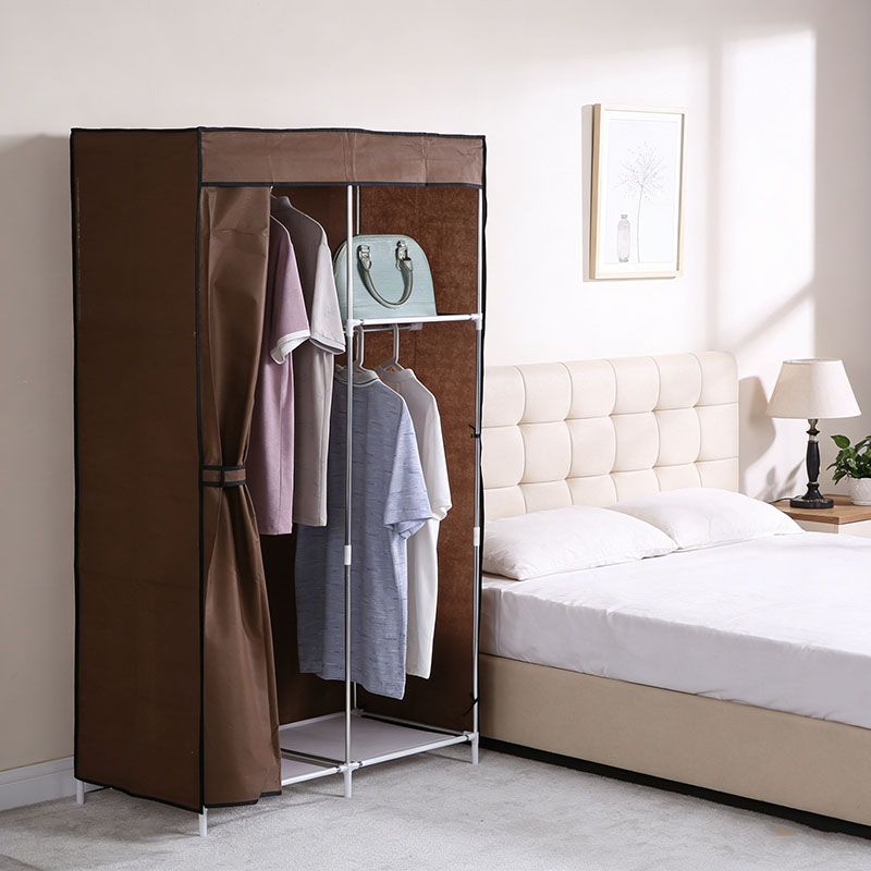 2 Columns DIY Wardrobe,Large Capacity Assemble Closet Wardrobe,Portable Closet for Bedroom,Clothes Rail with Non-Woven Fabric Cover, Clothes Storage Organizer( RN-7503）