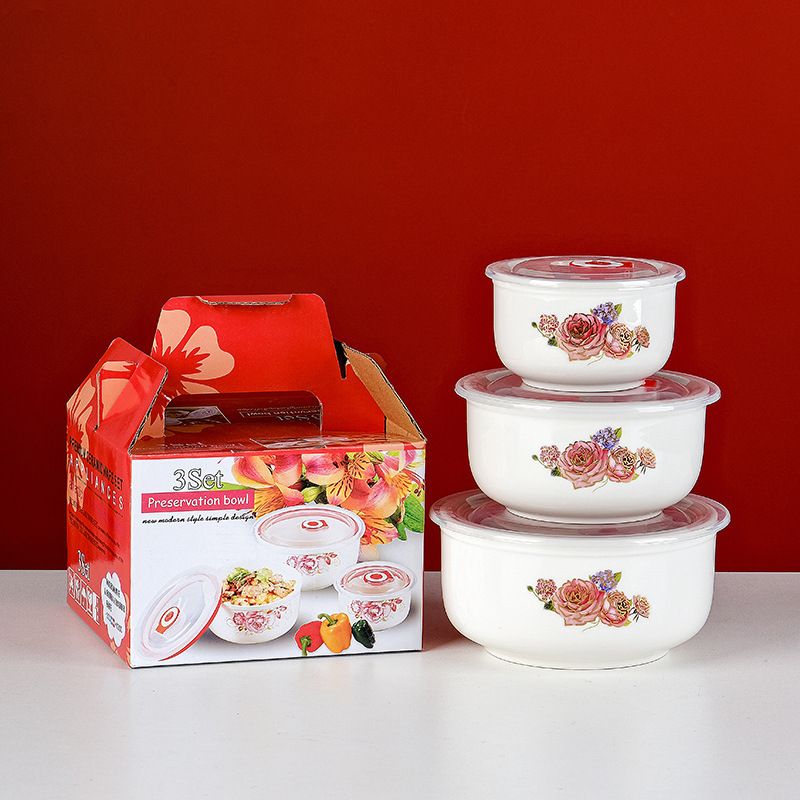 Rashnik  RN-8049  Set of 3pcs (250ml+350ml+ 500ml) White Ceramic Bowl Set Heat Resistant Glassware  Table Ware Suitable for Microwave Ovens and Refrigerators (Random Printing)