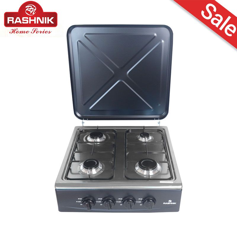 RASHNIK RN-4086 Stainless Steel Deluxe 4 Burner Table Top Gas Cooker Stove  Cooktop Gas Stove with External Protection Cover For Outdoor Usage 6.2 kw Power Can be used with LP Gas