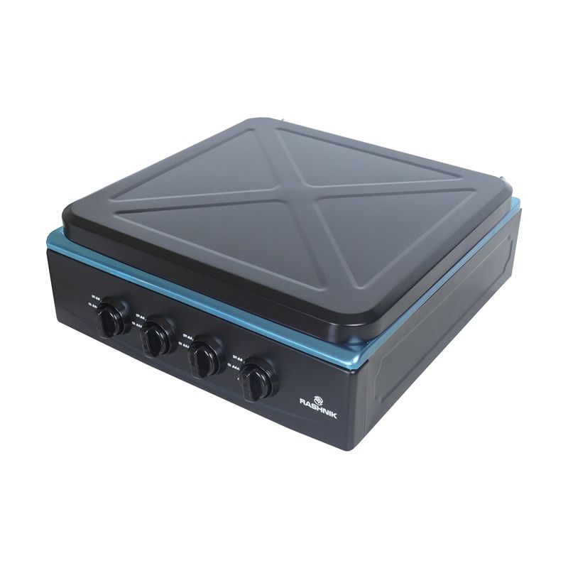 RASHNIK RN-4086 Stainless Steel Deluxe 4 Burner Table Top Gas Cooker Stove  Cooktop Gas Stove with External Protection Cover For Outdoor Usage 6.2 kw Power Can be used with LP Gas