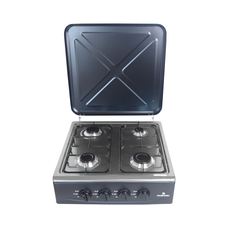 RASHNIK RN-4086 Stainless Steel Deluxe 4 Burner Table Top Gas Cooker Stove  Cooktop Gas Stove with External Protection Cover For Outdoor Usage 6.2 kw Power Can be used with LP Gas