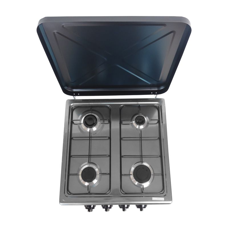 RASHNIK RN-4086 Stainless Steel Deluxe 4 Burner Table Top Gas Cooker Stove  Cooktop Gas Stove with External Protection Cover For Outdoor Usage 6.2 kw Power Can be used with LP Gas