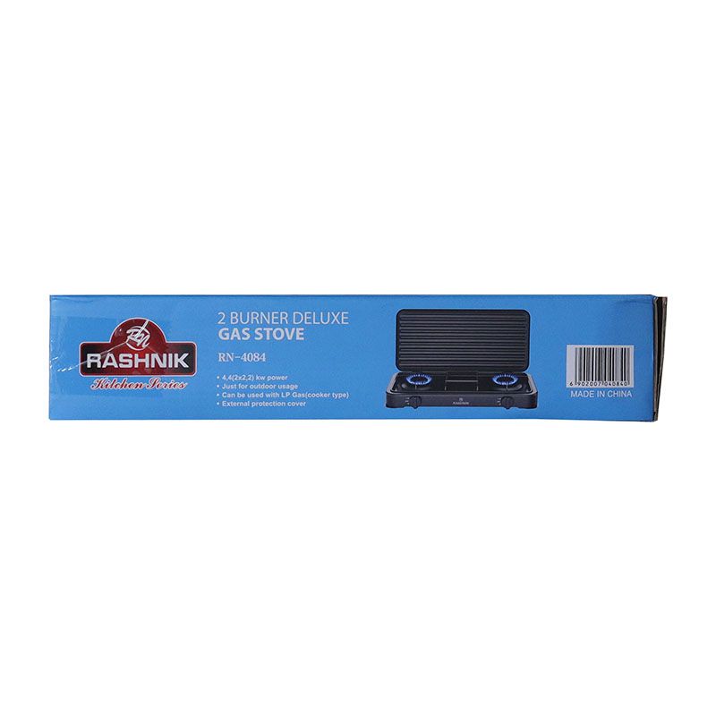 RASHNIK    RN-4084  2  Burner  Deluxe Gas  Cooker  Gas Stove with  External Protection Cover For Outdoor Usage 4,4(2x2,2) kw Power Can be used with LP Gas