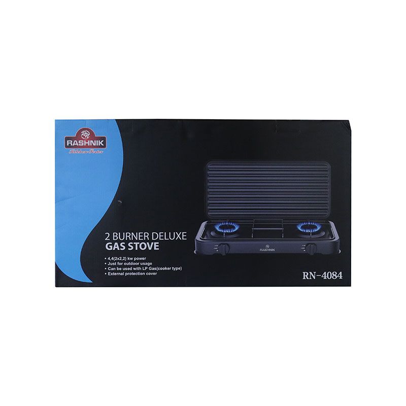 RASHNIK    RN-4084  2  Burner  Deluxe Gas  Cooker  Gas Stove with  External Protection Cover For Outdoor Usage 4,4(2x2,2) kw Power Can be used with LP Gas