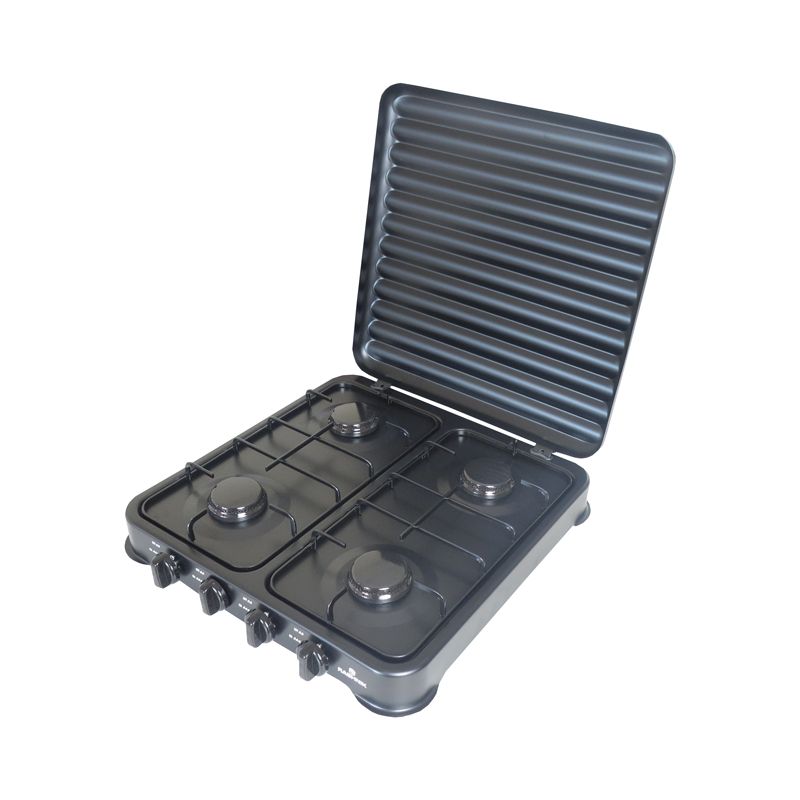 RASHNIK RN-4085  Stainless Steel Deluxe 4 Burner Table Top Gas Cooker Stove  Cooktop Gas Stove  with External Protection Cover For Outdoor Usage 8.8(4x2,2) kw Power Can be used with LP Gas