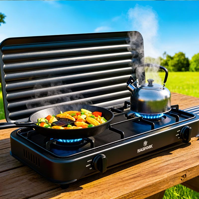 RASHNIK    RN-4084  2  Burner  Deluxe Gas  Cooker  Gas Stove with  External Protection Cover For Outdoor Usage 4,4(2x2,2) kw Power Can be used with LP Gas