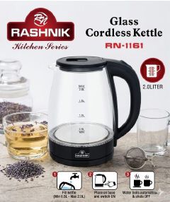 RASHNIK  RN-1161 2.0L  1500W Glass  Electric Kettle Automatically turns off when water boils  Dry & Over Heat Protection