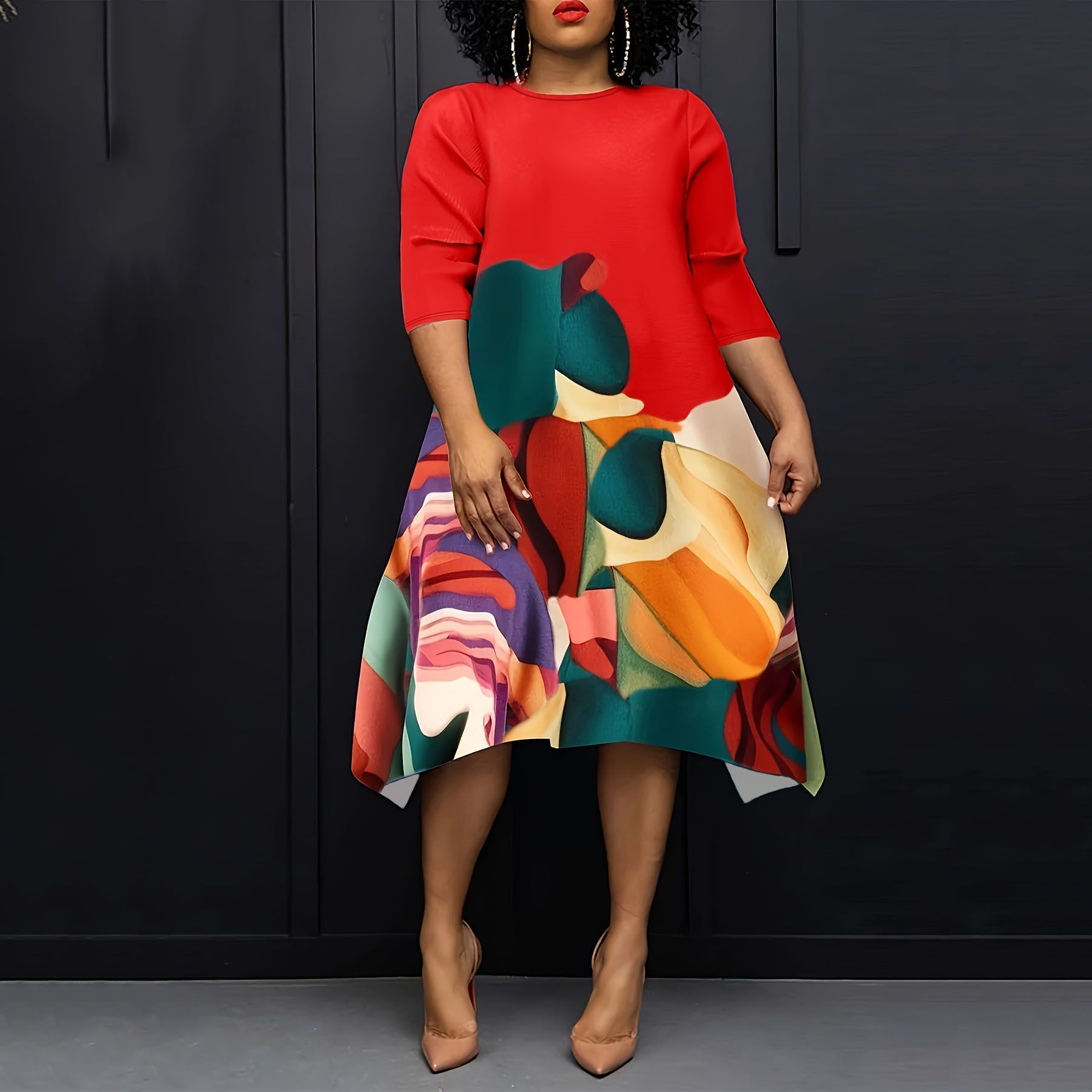 Hot Sale Plus Size Irregular Printed Confidence Casual African Straight Dresses