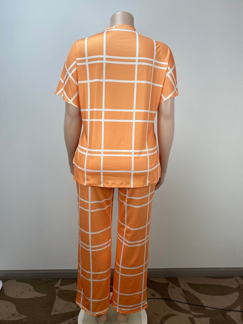 Elemental Printed V-Neck Casual Large Size Two Piece Set