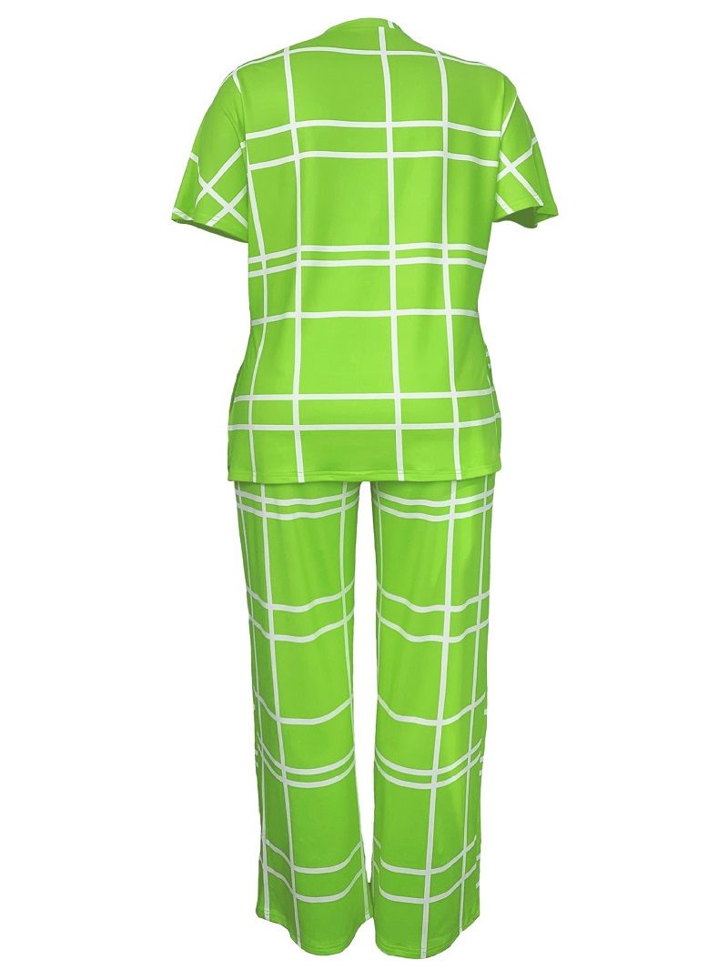 Elemental Printed V-Neck Casual Large Size Two Piece Set