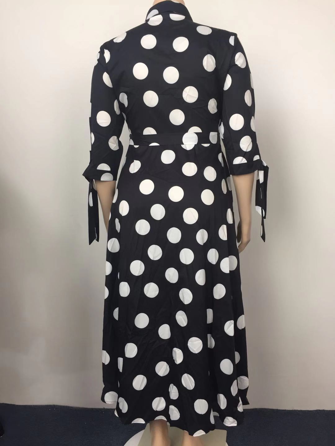 Large Size Hot Selling Shirt Long Sleeved Polka Dot Printed Dress