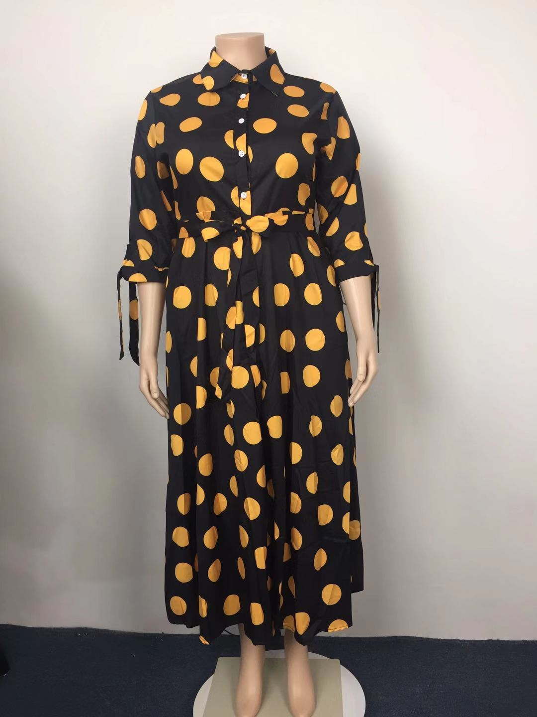 Large Size Hot Selling Shirt Long Sleeved Polka Dot Printed Dress