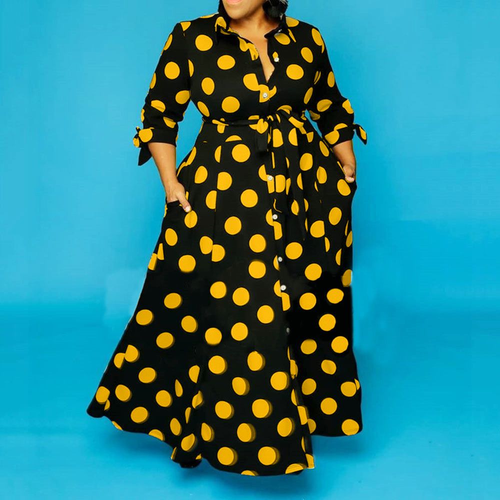 Large Size Hot Selling Shirt Long Sleeved Polka Dot Printed Dress