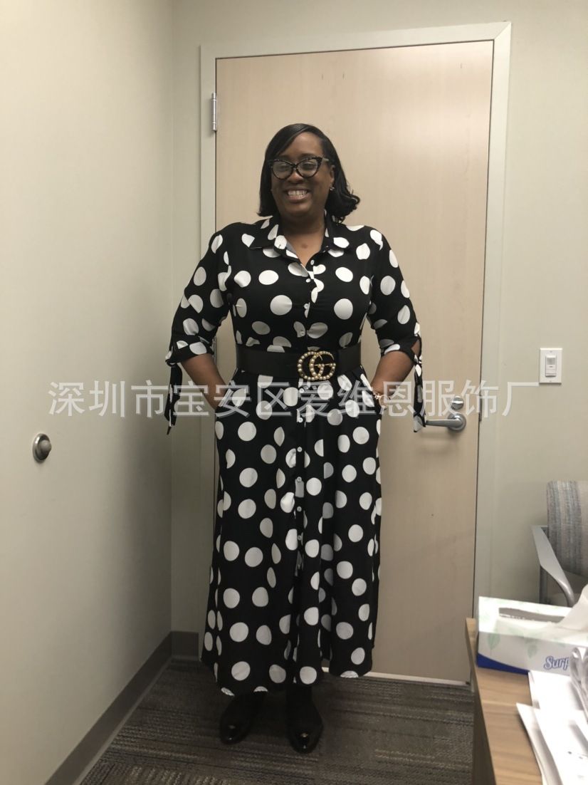Large Size Hot Selling Shirt Long Sleeved Polka Dot Printed Dress