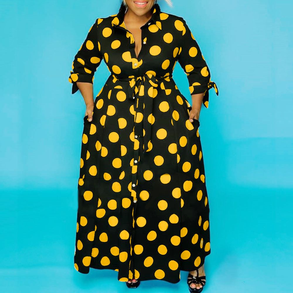 Large Size Hot Selling Shirt Long Sleeved Polka Dot Printed Dress
