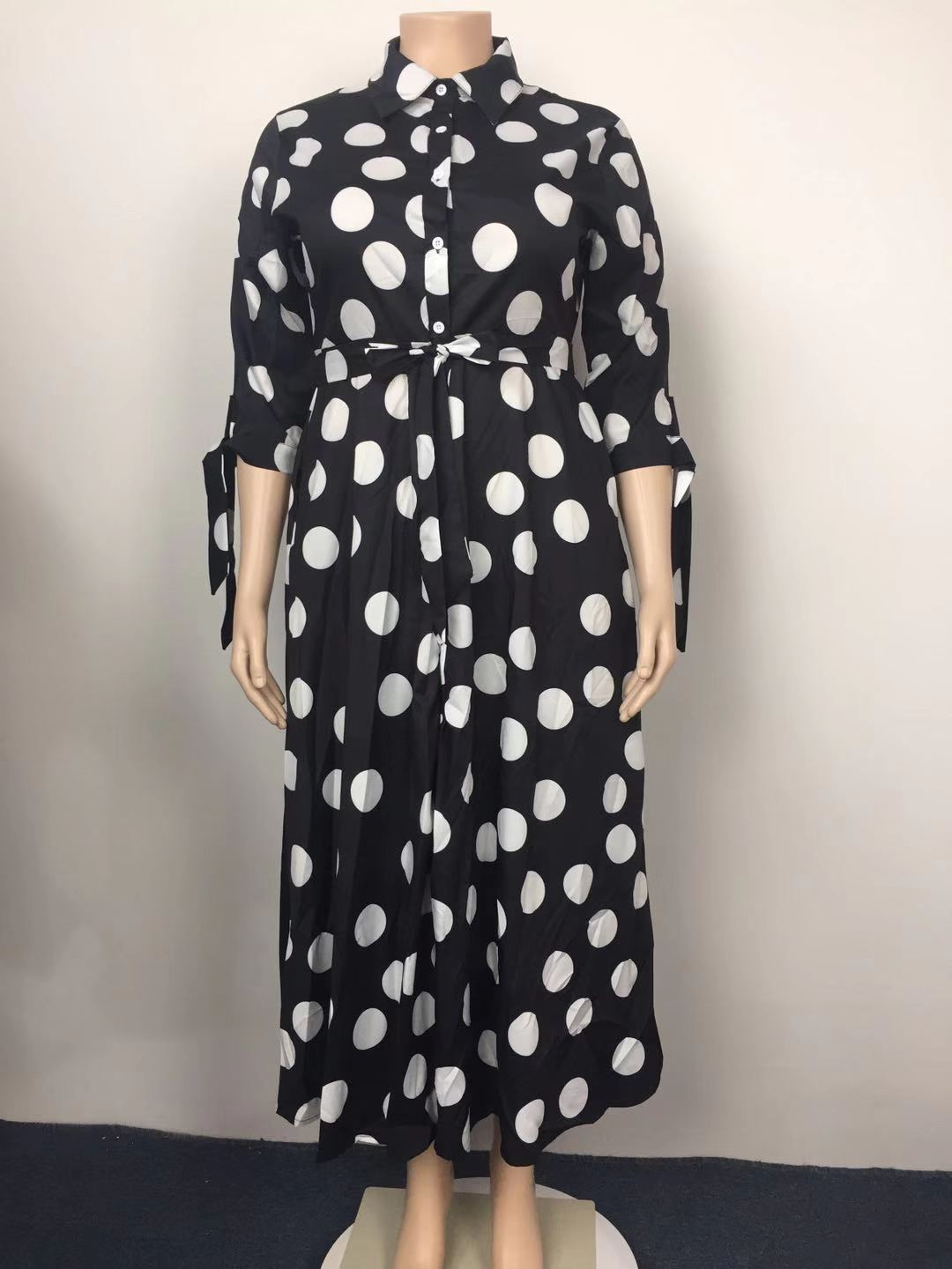 Large Size Hot Selling Shirt Long Sleeved Polka Dot Printed Dress