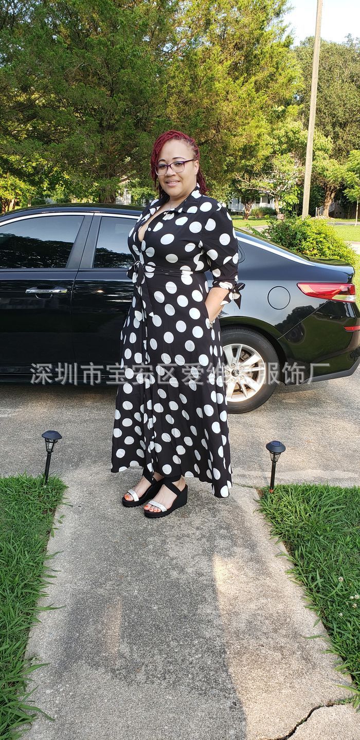 Large Size Hot Selling Shirt Long Sleeved Polka Dot Printed Dress
