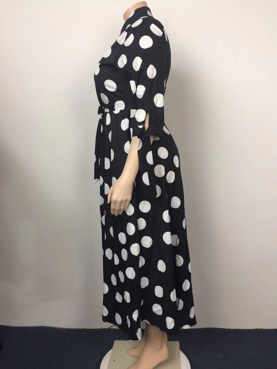 Large Size Hot Selling Shirt Long Sleeved Polka Dot Printed Dress