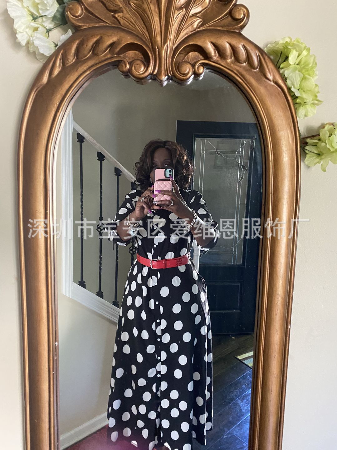 Large Size Hot Selling Shirt Long Sleeved Polka Dot Printed Dress