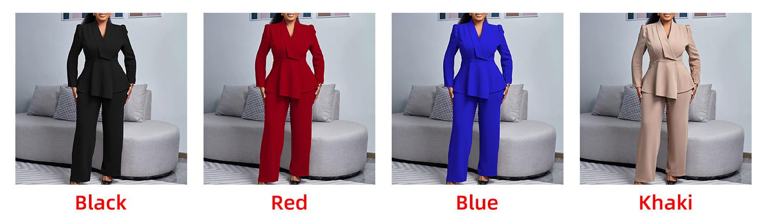 Women's Winter New Fashion Temperament Elegant OL Ruffled Top Wide Leg Trousers Fashion African Suit