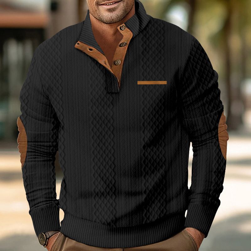 New Men's Outdoor Jacket Jacquard Plaid Casual Standing Collar Long Sleeve Sweatshirt Men